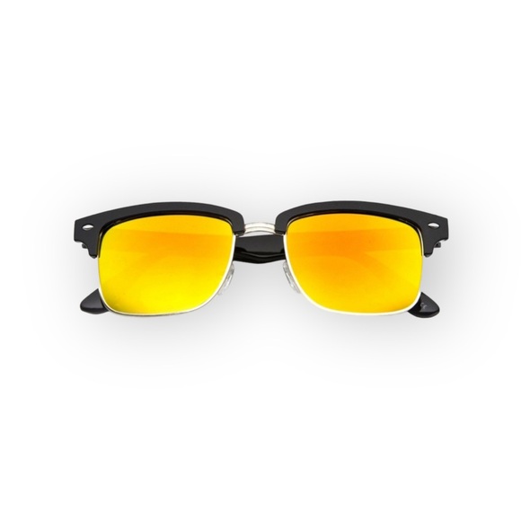 new ☀︎ ︎Half Frame Horn Rim Sunnies Sunglasses ☀︎︎Flash Fire Mirror Lens - Picture 4 of 14